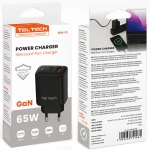 Ładowarka sieciowa Teltech TCH-05 65 W 1 x USB-C + 1 x USB-A Czarna - Black