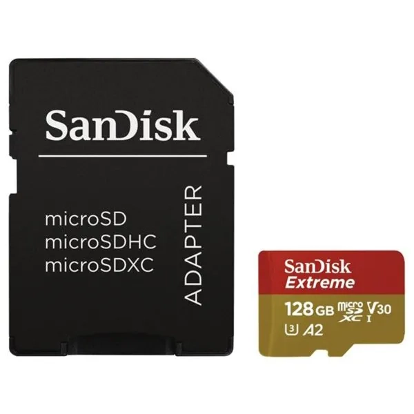 Karta pamięci Sandisk Extreme microSDXC 128 GB A2 C10 V30 UHS-I U3 (160 MB/s) + Adapter SD
