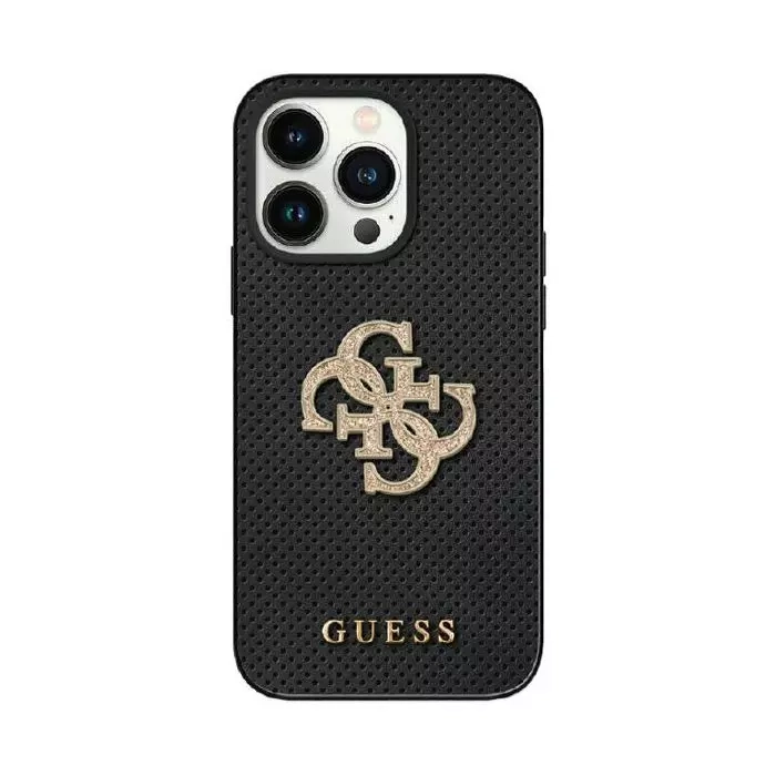 Etui Guess Hardcase Leather Perforated 4G Glitter Logo iPhone 15 Czarny