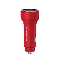 Ładowarka samochodowa do telefonu 2x USB 5A Somostel czerwona + kabel USB-C