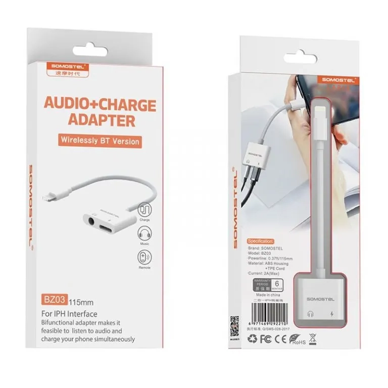 Adapter HF Lightning Somostel biały SMS-BZ03 audio + zasilanie