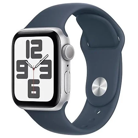Apple Watch SE (2023) GPS 44mm koperta aluminiowa Silver + pasek Storm Blue Sport Band S/M