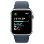 Apple Watch SE (2023) GPS 44mm koperta aluminiowa Silver + pasek Storm Blue Sport Band M/L