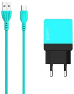 Ładowarka sieciowa do telefonu DUAL USB 2A Somostel + kabel USB-C  miętowa