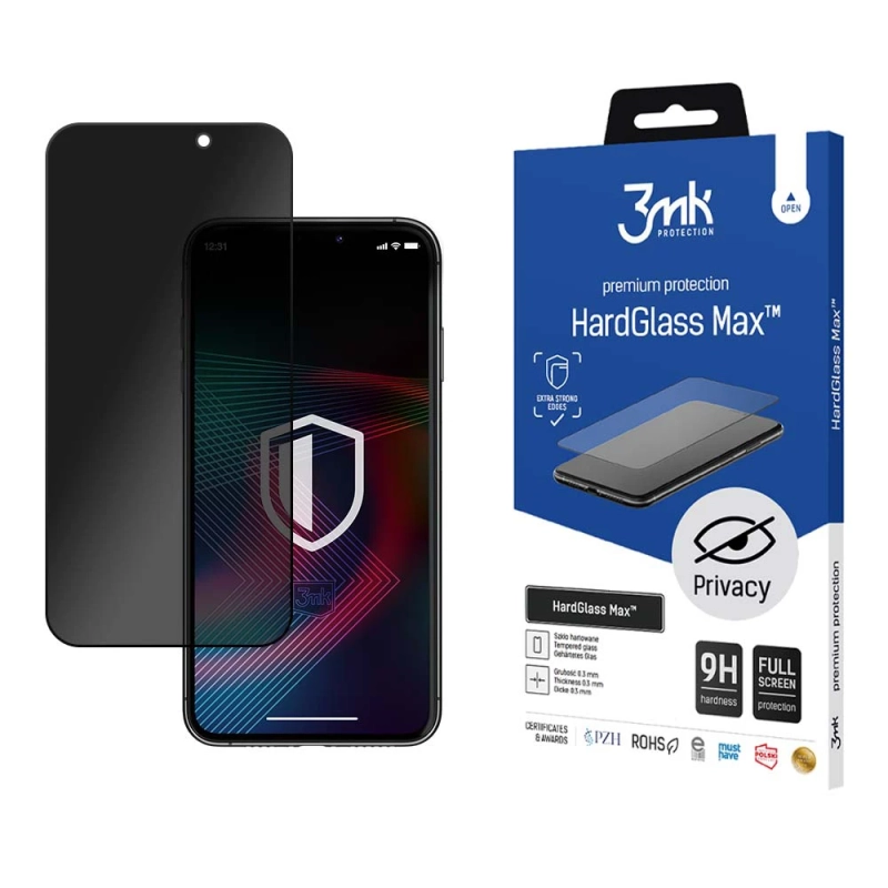 Szkło prywatyzujące na iPhone 15 Pro - 3mk HardGlass Max Privacy FullScreen Glass czarne