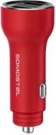 Ładowarka samochodowa Dual USB Somostel SMS-A89 + kabel USB-C czerwona