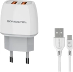 Ładowarka sieciowa SMS-A38 Dual USB Somostel + kabel USB-C biała