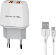 Ładowarka sieciowa SMS-A38 Dual USB Somostel + kabel USB-C biała