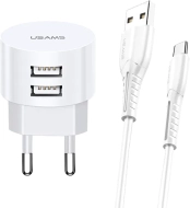 Ładowarka sieciowa 2x USB-A USAMS biała + kabel USB-C