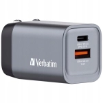 Ładowarka sieciowa Verbatim 32200 GaN GNC-35 W USB-C/USB-A + Adapter EU/UK/US Szara - Grey