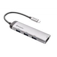 Hub wieloportowy Verbatim USB-C 4x USB-A Szary - Grey
