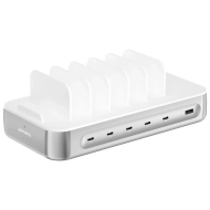 Stacja ładująca 4smarts Team 100 W 1x USB-A 5x USB-C + 6x kabel Srebrna - Silver