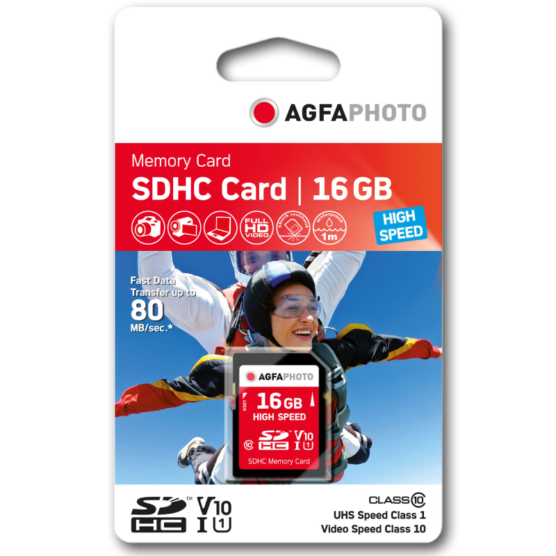 Karta SD SDHC AgfaPhoto 16 GB 80 MB/s + adapter Czerwona - Red