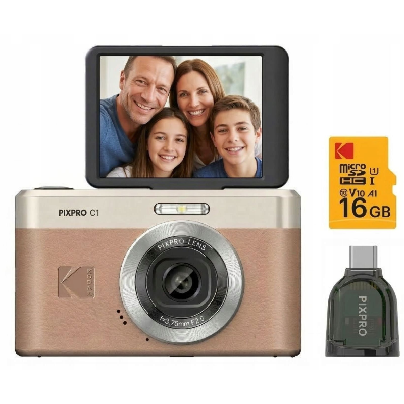 Aparat kompaktowy Kodak PixPro C1 + karta pamięci 16 GB Brązowy - Brown