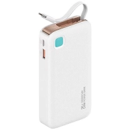 Powerbank USAMS US-CD224 USB-CRetractable 10000 mAh 20 W Biały - White