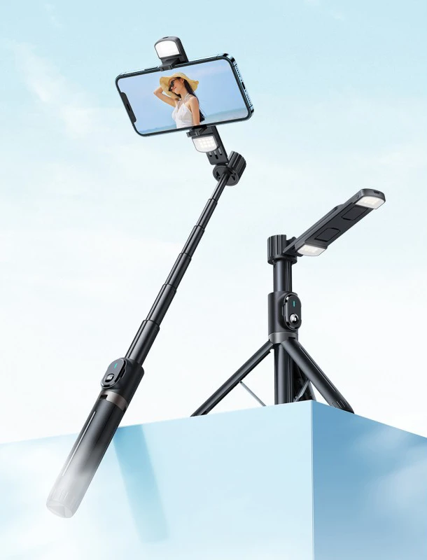Selfie stick z pilotem i lampą