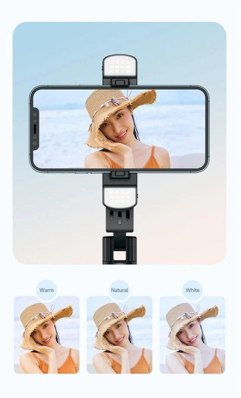 Selfie stick z pilotem i lampą