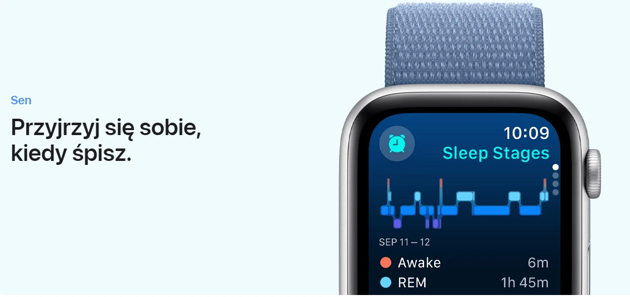 Apple Watch SE V2 GPS 40 mm koperta z aluminium w kolorze srebrnym z paskiem sportowym rozmiar S/M błękit burzy (2023)