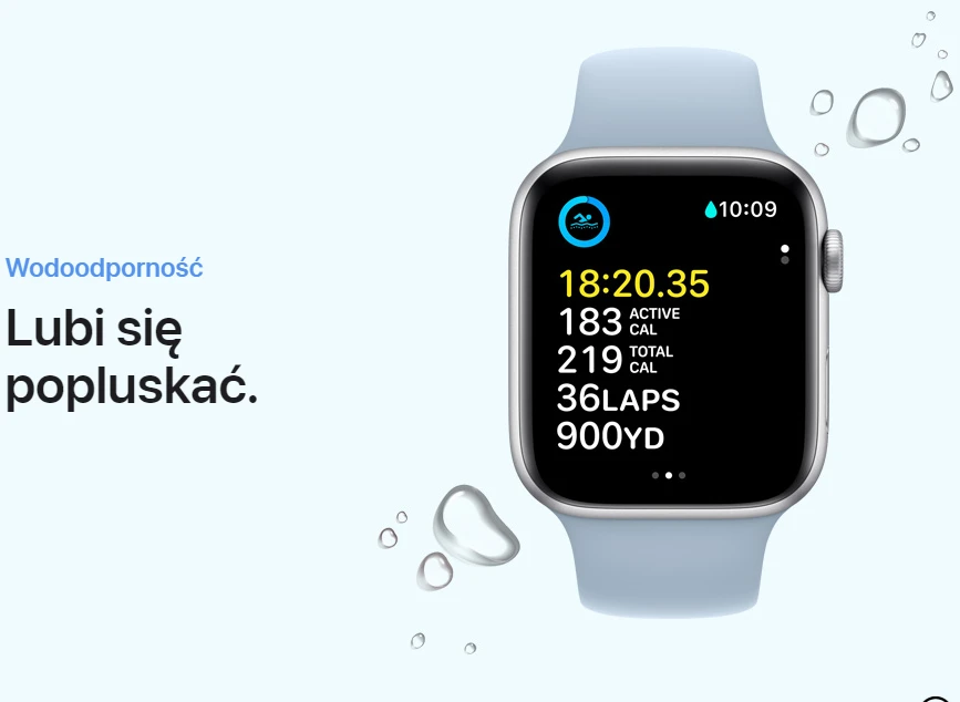 Apple Watch SE V2 GPS 44 mm koperta z aluminium w kolorze srebrnym z paskiem sportowym rozmiar S/M błękit burzy (2023)