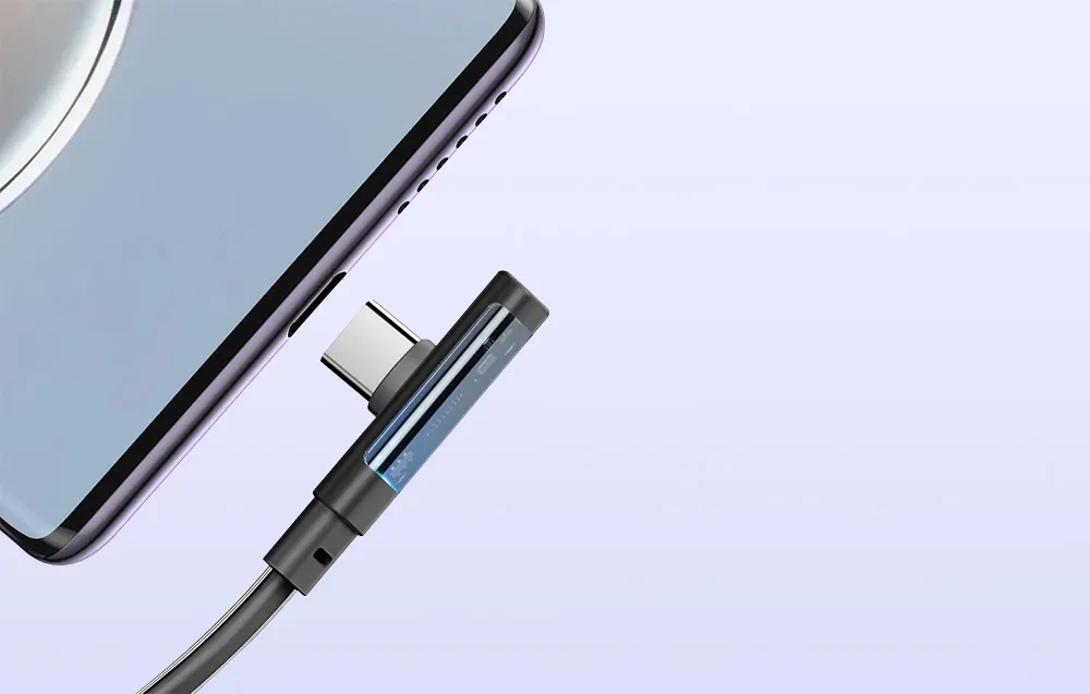 Kabel USB-C / USB-C Mcdodo CA-3423 PD 100 W 90 stopni z LED 1,8 m czarny